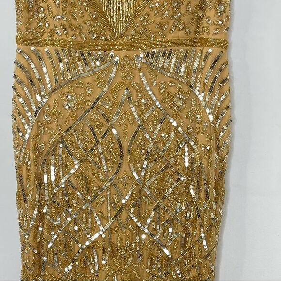 Mac Duggal 4715 Size 10 Embellished Fringe Cap Sleeve Trumpet Gown, Light Gold - Picture 6 of 16
